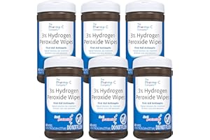 PHARMA-C-WIPES Pharma-C 3% Hydrogen Peroxide Wipes [6 pack - 40ct canisters] - First Aid. H202 Skin Safe Antiseptic Wound Cleaner.
