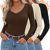 Sweetyweee 3 Pack Women's Thermal Shirts Long Sleeve V Neck Fleece Lined Undershirts Slim Fit Basic Tops Fall Winter Clothes