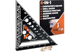 THORVALD 6-in-1 Carpenter Square 7 inch (1/16" Precision) - T Square Multi-Purpose Carpenter Tools : Wrench, Square, Protractor, Ruler, Marking Gauge, Drill Gauge