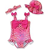 Renotemy Baby Girl Swimsuit Infant Bathing Suit Swimwear Sleeveless Bikini Tankini Toddler Girl One-Piece Swimsuit with Hat