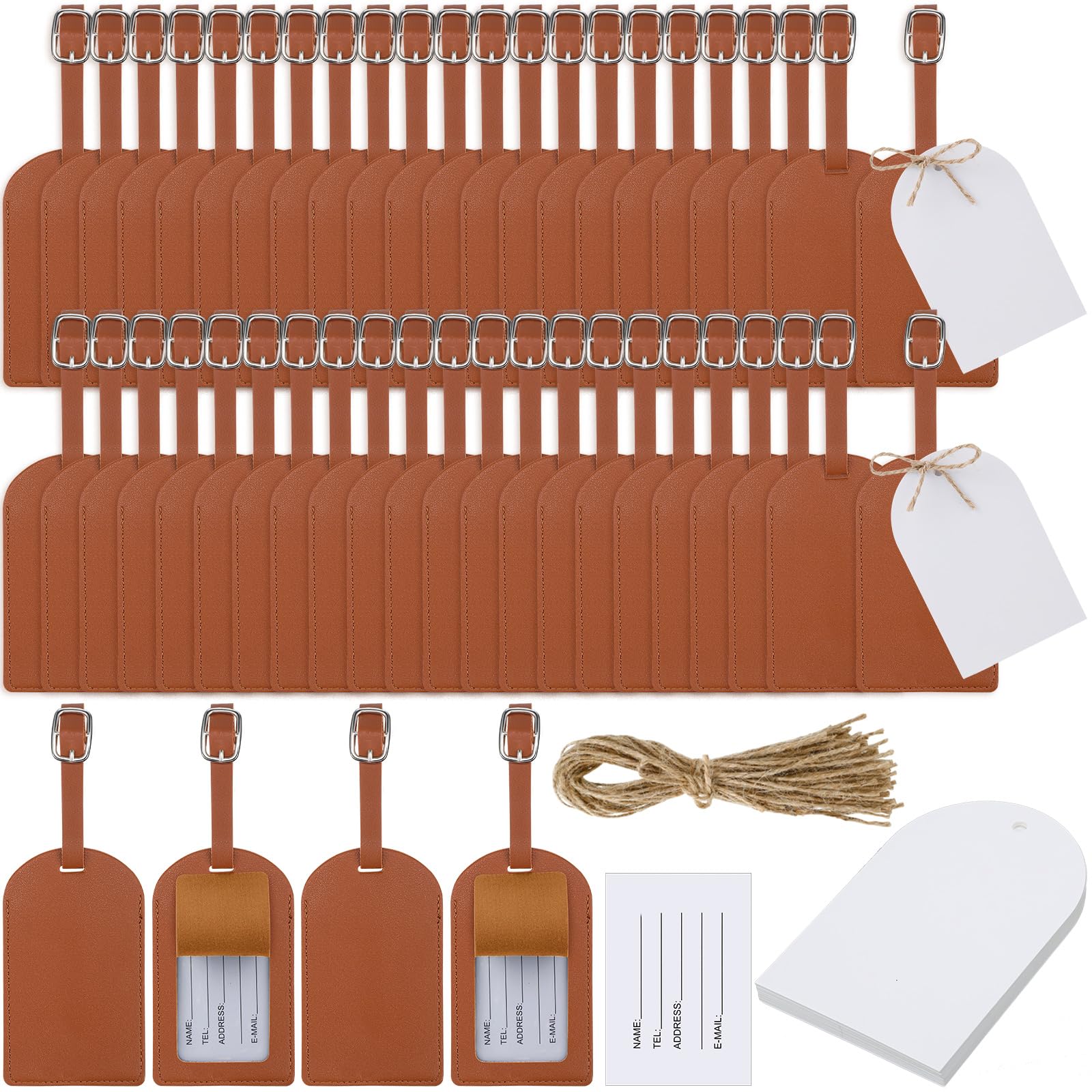 Photo 1 of Amylove 48 Sets Wedding Favors Luggage Tags Bulk Luggage Tags for Guests Bridal Gifts Wedding Bridal Shower Gift PU Leather with Name ID Card Tag for Guests(Brown)