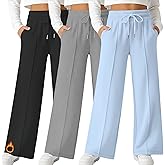 LessonZoo Girl's Fleece Lined Sweatpants, Wide Leg High Elastic Waist Jogger Straight Leg Baggy Drawstring Pants with Pockets