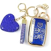 YIKECASE Key Fob Cover with Keychain Car Key Holder Compatible with Land Rover Range Rover Evoque Sport Velar Land Rover Discovery Jaguar F-Pace F-Type XE XEL XF XFL XJ, 5 Buttons (Blue)