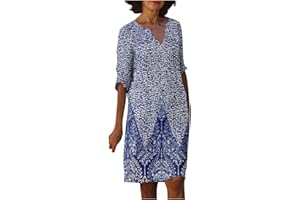 SGASY Women's Vintage Printed V Neck Loose Fit Bohemian Tunic Dress Casual Floral Half Sleeve Loose Tunic Dresses Tshirt