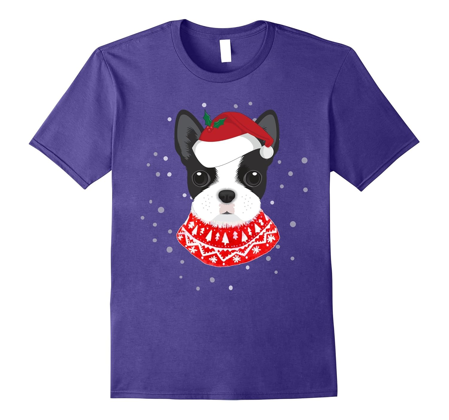 Boston Terrier With Santa Hat T-Shirt-Rose