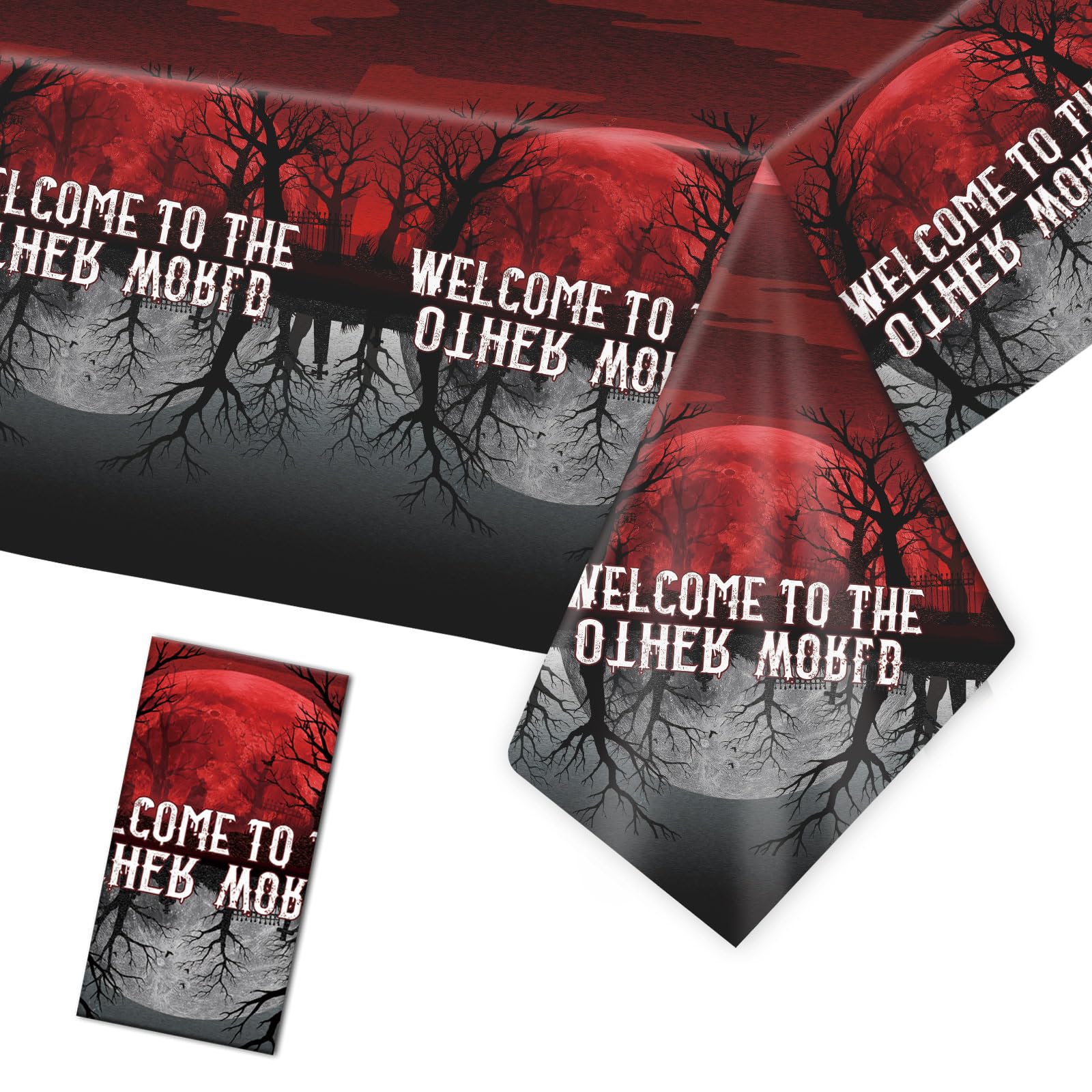 Csoisoy Welcome To The Other World Tablecloth, 137x274cm/54x108in Spooky Invert Demon Table Covers for Birthday Halloween & Invert Theme Party Room Wall Decor Supplies & Photo Props