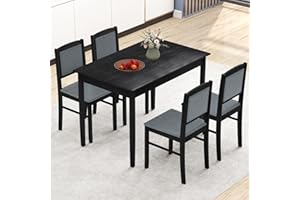 NAFORT Kitchen Table Set for 4, Mid-Century Modern Dining Table and Chairs Set of 4, Farmhouse Dinner Table Set w/ 4 Upholstered Chairs, Rubber Wood Dinette Set for Kitchen& Dining, Restaurant