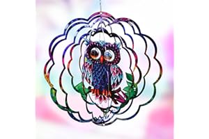 VP Home Mystical Owl Kinetic Wind Spinner for Yard and Garden - 12" W x 12" H Metal Spinner Outdoor Large Hanging Plantary Decor - 3D Garden Art Wind Sculpture Spinners Kinetic Art Garden Decoration
