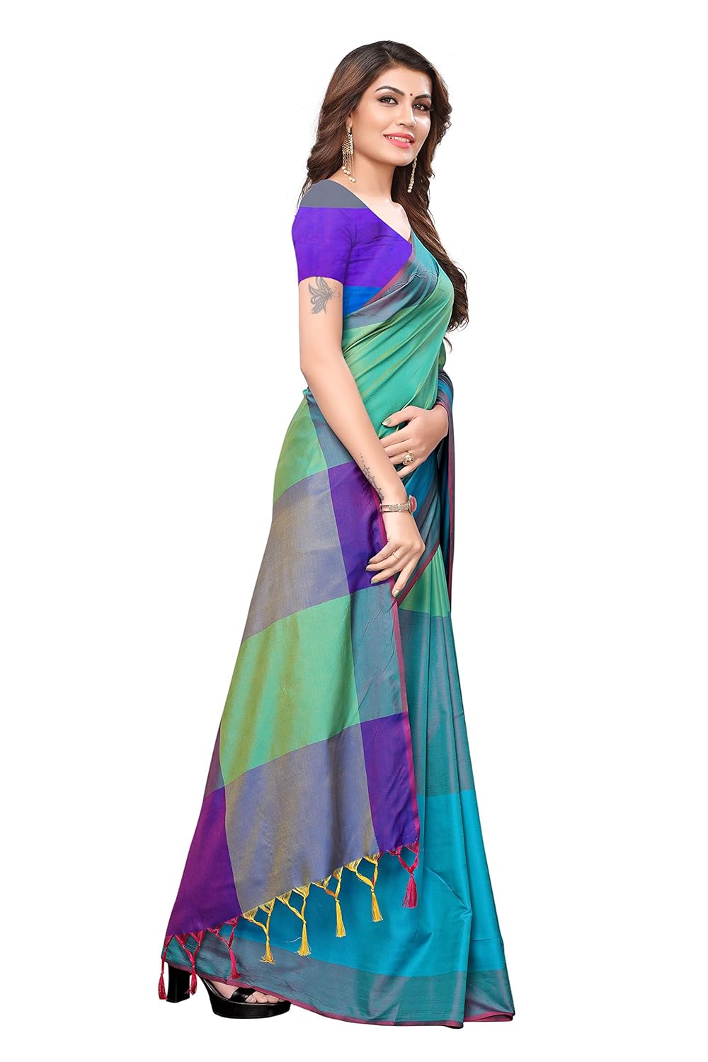 indira designer art silk saree with blouse piece