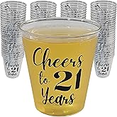 Cloverjoyed 21st Birthday Plastic Shot Glasses, 100 Pack, Cheers to 21 Years Disposable Party Drinking Mini Cups, Favors, Decorations, Games, Gag Gifts
