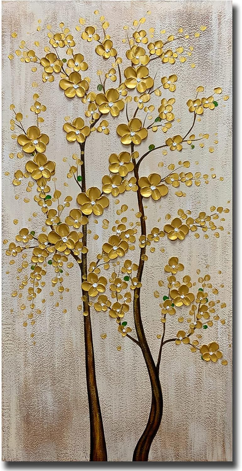 Paintings - Yotree Paintings - 3D Oil Painting on Canvas Abstract Wall Art Wall Decoration Wood Inside Framed Hanging Ready to Hang 24x48 Inch