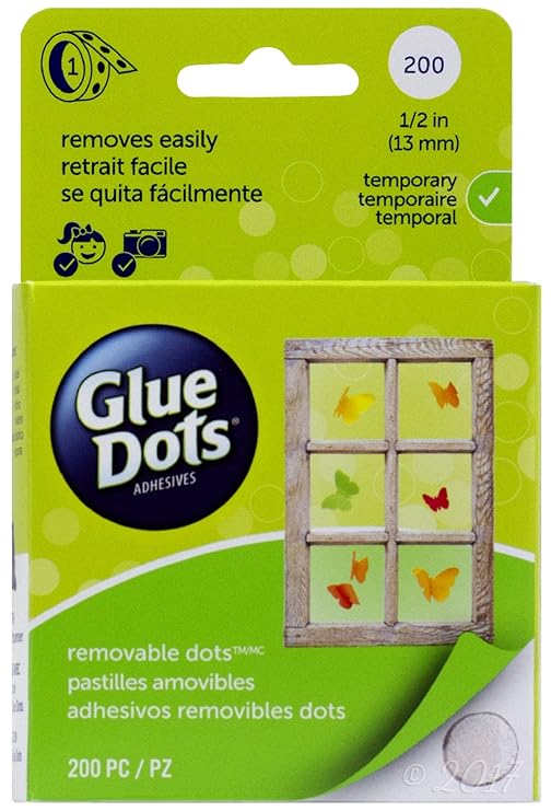Glue Dots Removable Adhesive Dot Roll, Contains 200 (.5 Inch) Diameter Dots (08248)