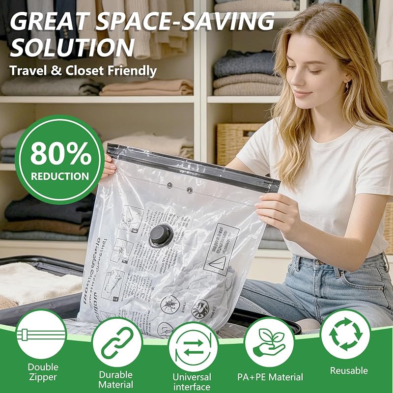 Bolsas Vacio Ropa 10Pcs con Bomba Eléctrica, Bolsas de Vacío para Ropa