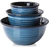 HASENSE Ceramic Mixing Bowls Set for Kitchen, Handmade Serving Dishes for Entertaining, 2.1/1.0/0.5 Qt Deep Microwave Safe Ne