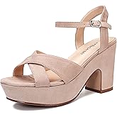 cthseie Women's Platform Wedges Heels Sandals Suede Block Chunky High Heel Ankle Strap Open Toe Comfortable Wedding Party Dress Pump Sandal