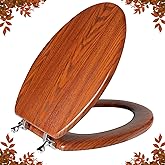 Elongated Toilet Seat Molded Wood Toilet Seat with Zinc Alloy Hinges, Easy to Install also Easy to Clean, Anti-pinch Wooden T