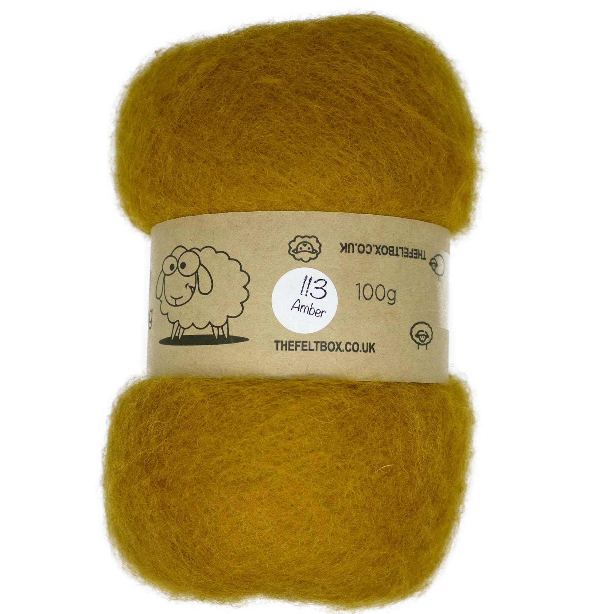 The Felt Box Needle Felting Wool – 100g Amber (#113) – Carded Batting for Core or Finish – Short Coarse Fibres for DIY Felting, Autumn Crafts, Toy Making & Sculpting Projects
