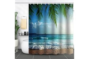 Tropical Sea Beach Shower Curtain for Bathroom Blue Sky Ocean Waves Shower Curtain Polyester Fabric Waterproof Hawaii Palm Le