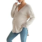 COZYEASE Women's Maternity Tops Long Sleeve Ribbed Knit Button Down Shirts Drop Shoulder V Neck Fall Clothes