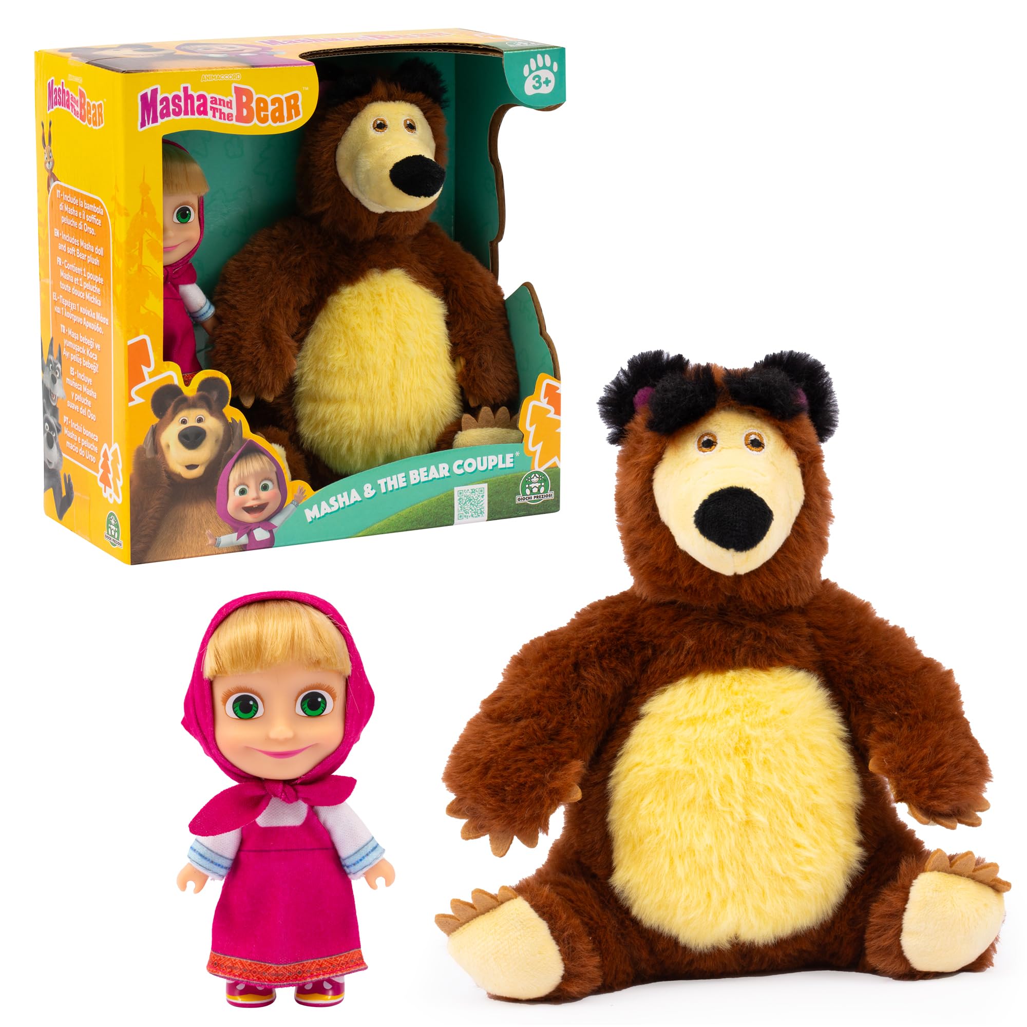 Masha and The Bear Toy Set – 12 cm Masha Doll & 20 cm Soft Bear Plush from the Hit TV Series – Suitable for Kids Aged 3+