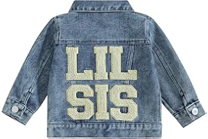 QIYLII Toddler Baby Girls Denim Jacket Big Lil Sis Matching Set Kids Basic Button Down Denim Jackets Coat Outwear