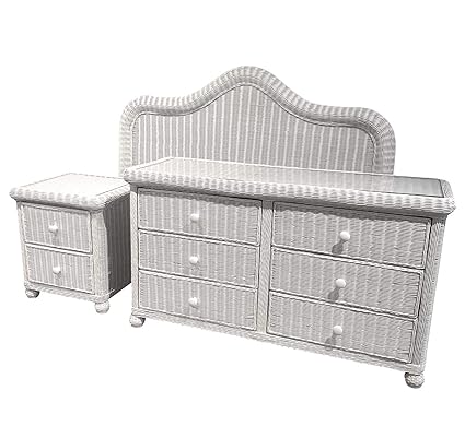 Amazon Com White Wicker Bedroom Set Of 3 King Headboard