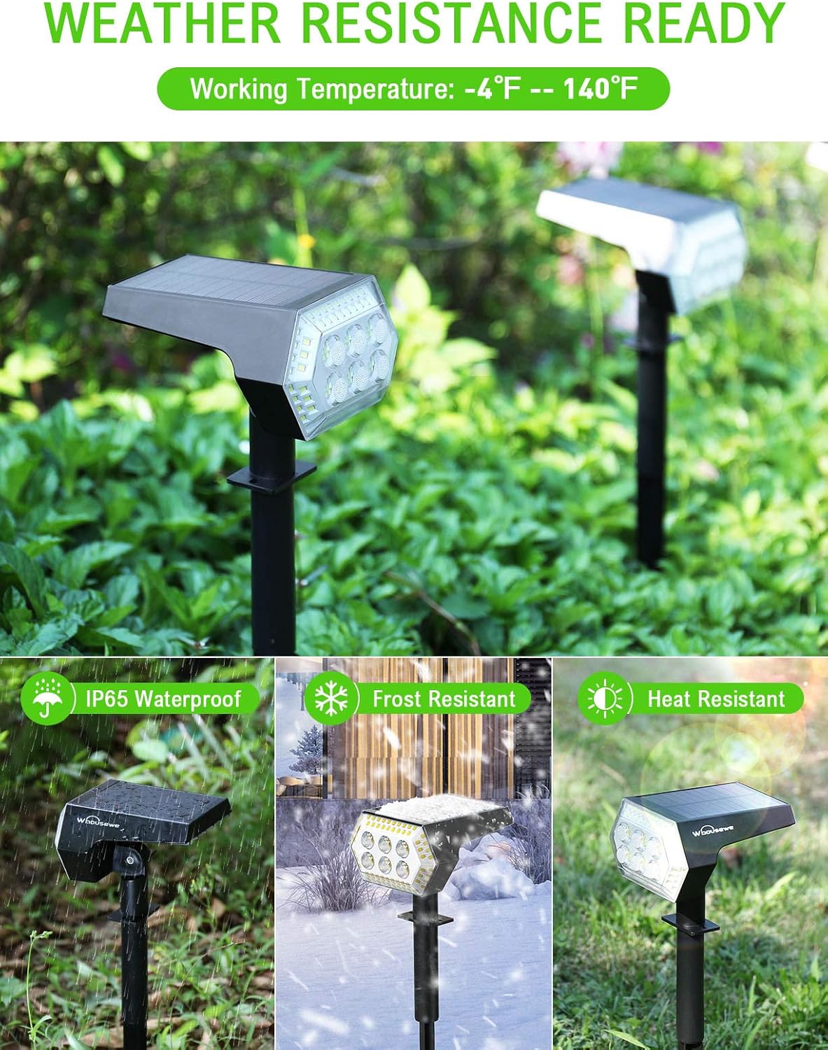 Solar Landscape Spotlights, Whousewe 108 LEDs Solar Spot Lights Outdoor with 4 Bright Modes, Wall & Ground Mounted, IP65 Waterproof, Cold White, 2 Pack - - 