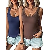 Ibeauti 2 Pack Lace Camisole Tank Tops for Women Sleeveless Summer Going Out Tops Ribbed Cami Undershirts