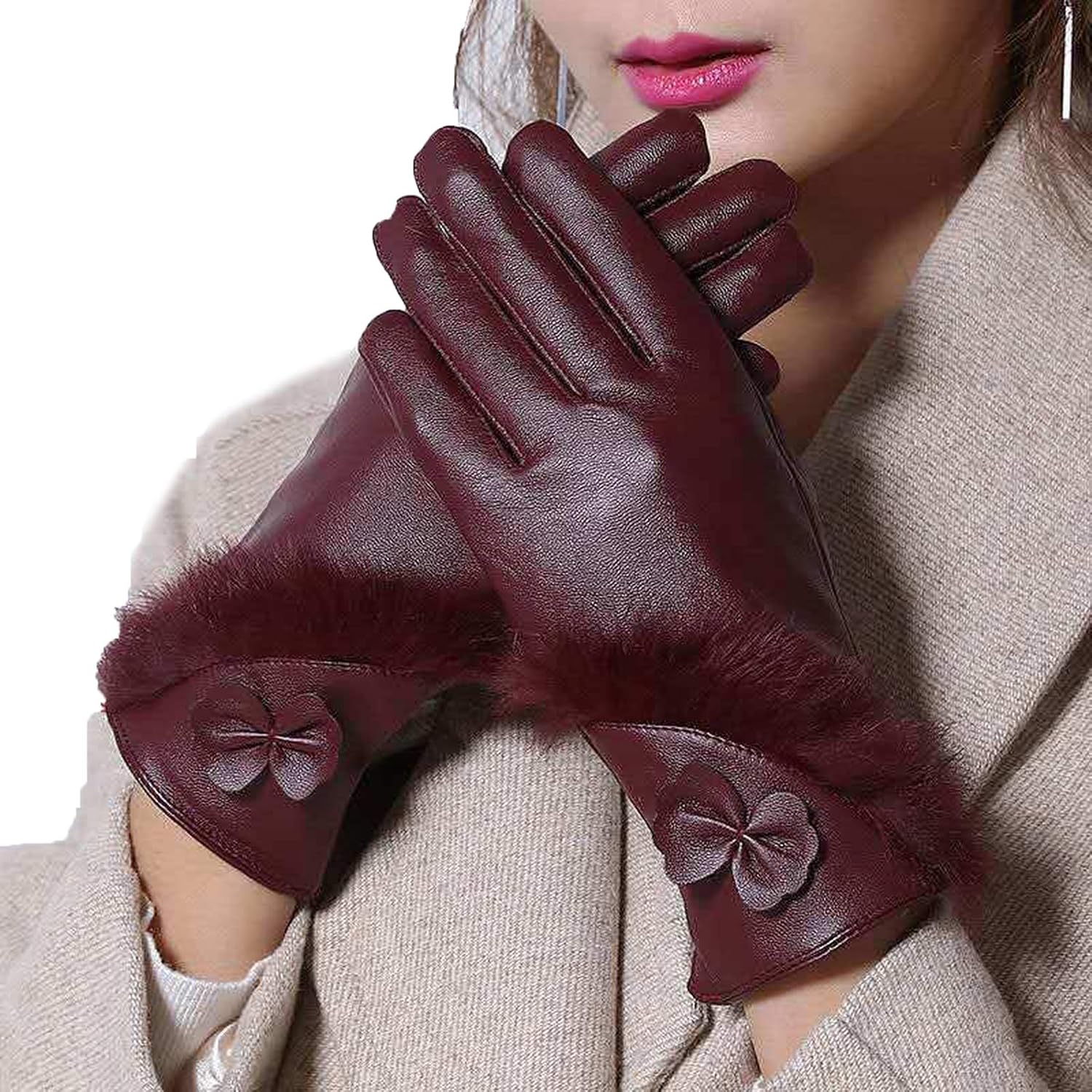 Winter warmth and velvet Leather gloves women waterproof cold-proof leather gloves at Amazon 
