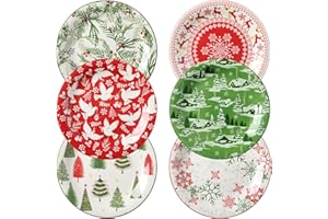 Metahom Christmas Ceramic Dinner Plates, 10 Inch Serving Dish Set for Main Courses, Steak, Salads, Dishwasher and Microwave S