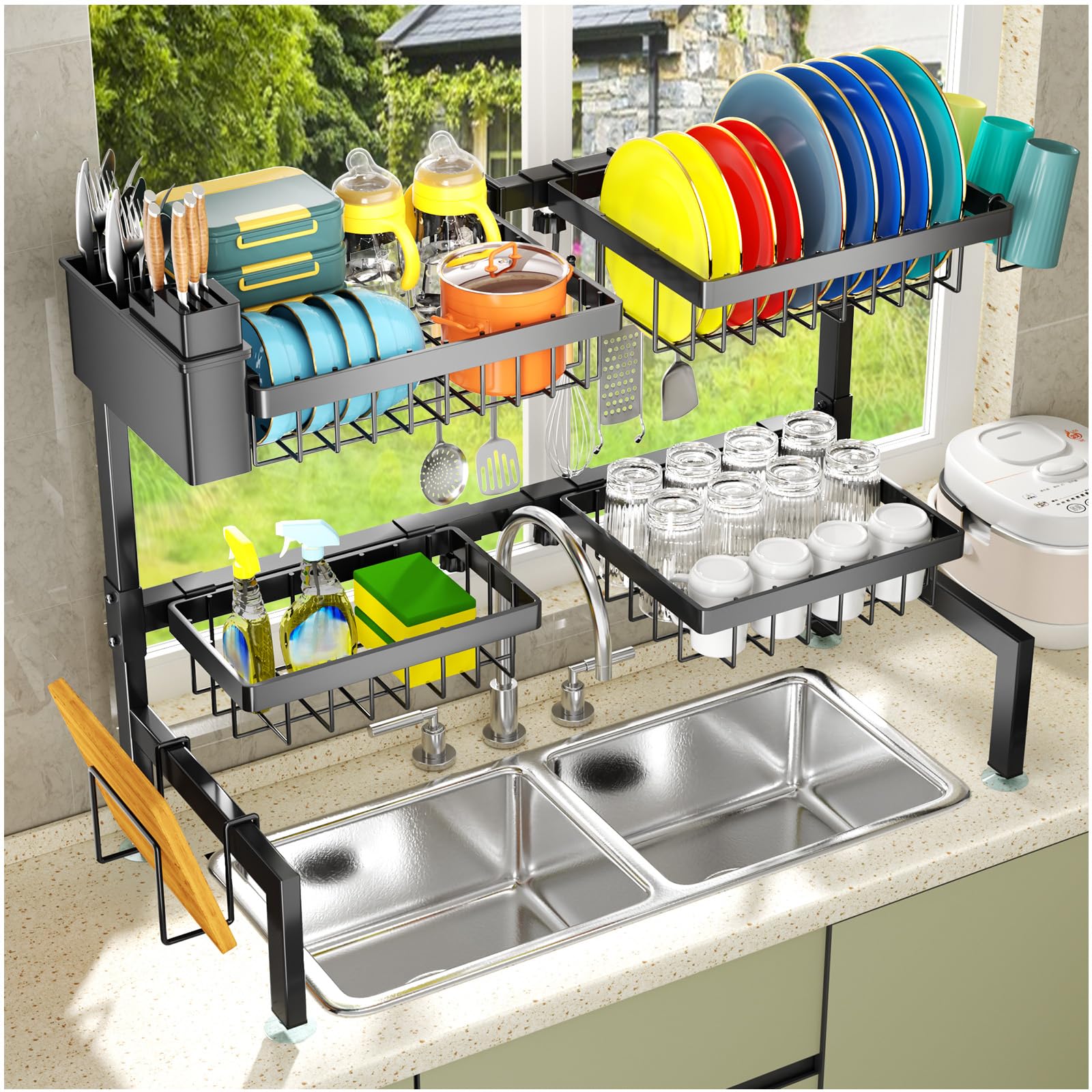 Photo 1 of YKLSLH 4 Baskets Over The Sink Dish Drying Rack, Extendable Large Capacity Sink Rack, Metal Drying Rack Saving Space,for Most Sinks (26.57"-35")