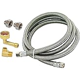 Eastman Dishwasher Installation Kit, 8 Foot Hose with Adapters, 3/8 Inch MIP x 3/4 Inch FHT Elbows, Braided Stainless Steel C