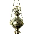 Vrinda Brass Hanging Censer / Incense Burner - 6 Inch High, Charcoal & Resin Burner With Chain