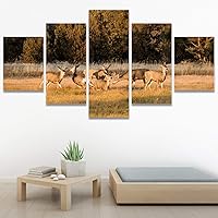 SIGNWIN 5 Panel Canvas Wall Art Modern Art Animals Dramatic Giraffe Lion Multicolor Photography Southwest for Home Decorations Ready to Hang - 60