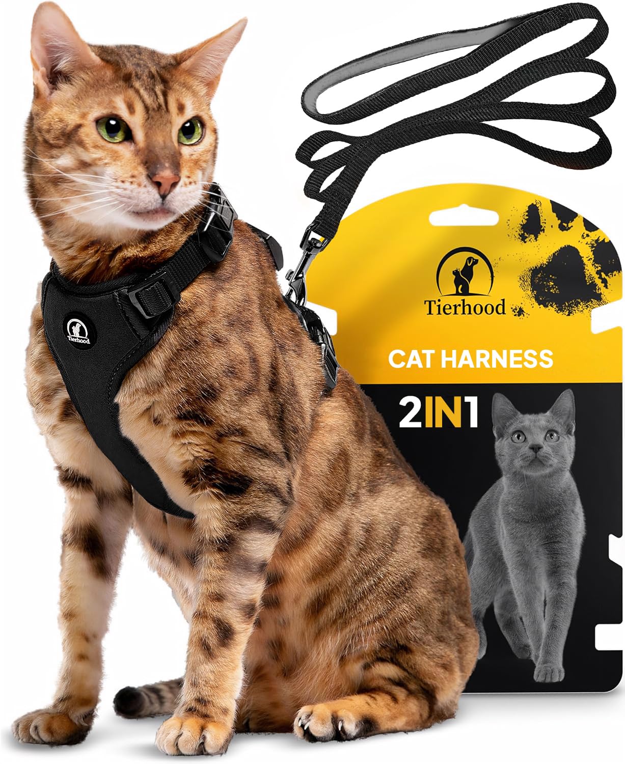 Tierhood - Cat Harness and Lead Set - Escape Proof Kitten Harness - Adjustable Cat Harness - Black, Size S