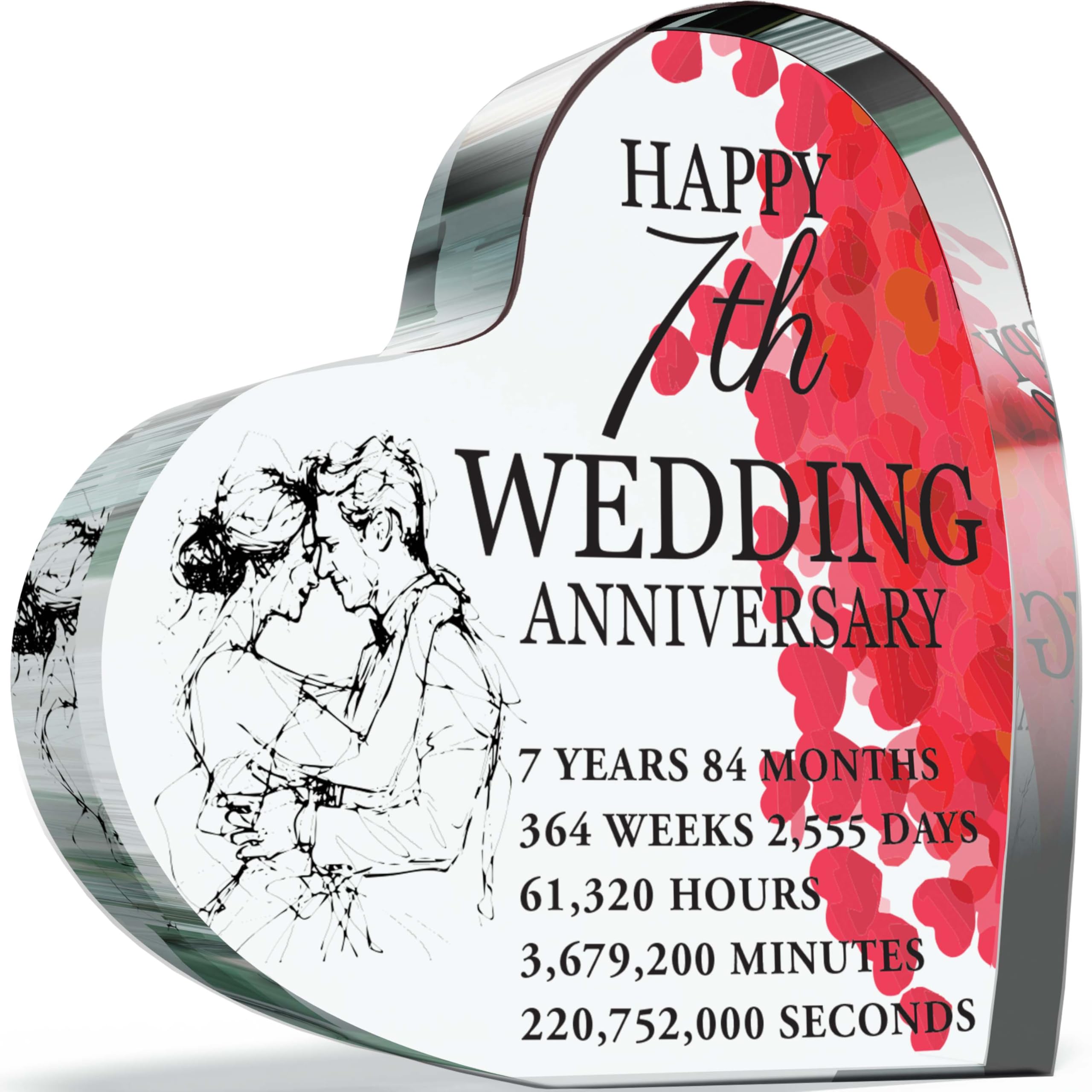 7th Anniversary Plaque Gifts for Wife Husband - Happy Copper Wedding Anniversary - I Love You Romantic Acrylic Heart Gift For Women Men, 100mm x 100mm Present For Couples Seventh Anniversaries