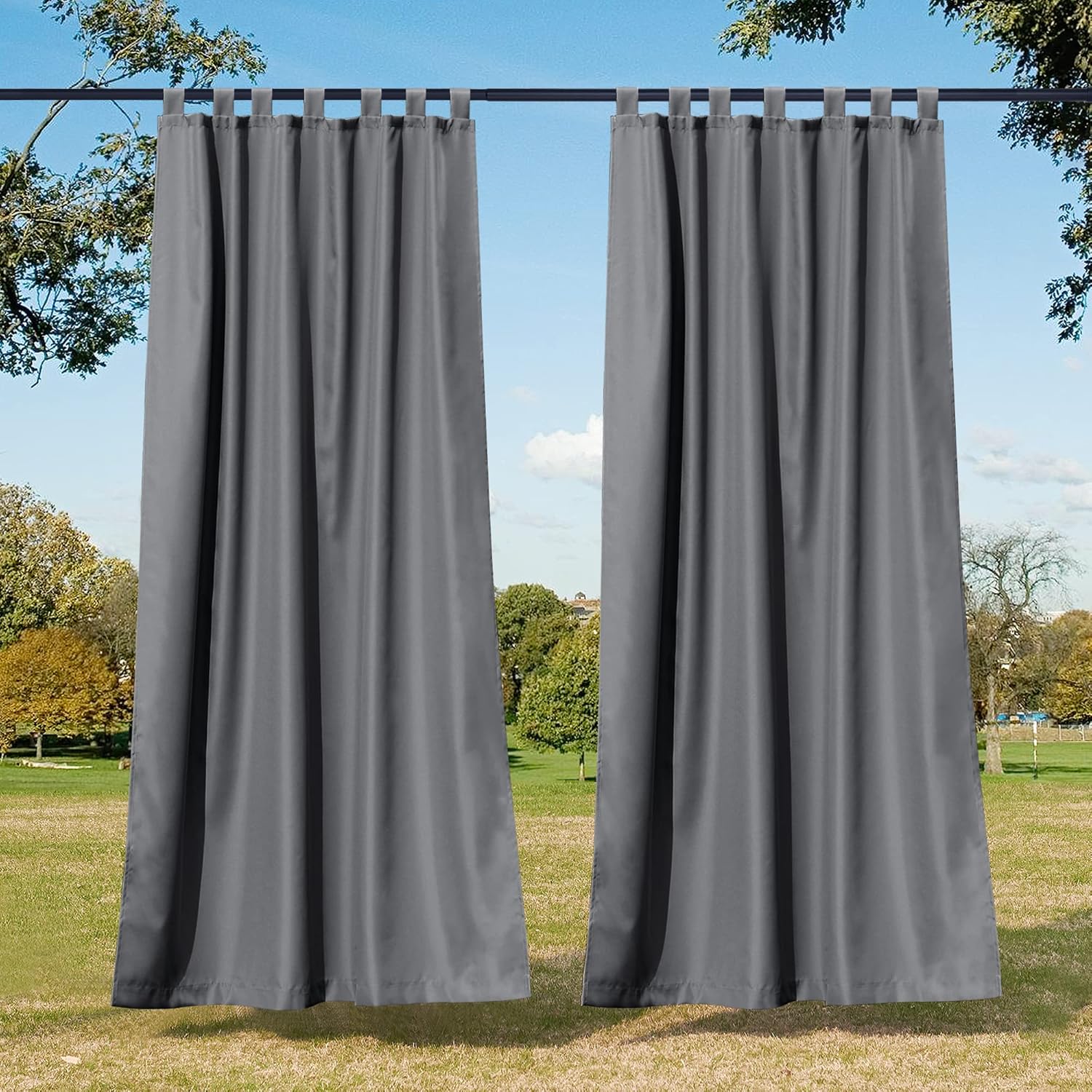 Outdoor Curtains - NICETOWN 2 Panels Patio Outdoor Curtains 108 inches Length, Thermal Insulated Tab Top Light Blocking Vertical Drapes Waterproof Indoor Outdoor Panels for Lawn & Garden, Grey, W55 x L108