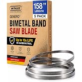 WIKUS 158" 5-Pack M42 Bi-Metal Sawmill Bandsaw Blades, 1-1/4in Wide, 10&deg; | Bandsaw for Woodworking, Resharpenable wood cutting tools, sawmill accessories, woodworking bandsaw, 1.15 TPI, 0.042'' Thick