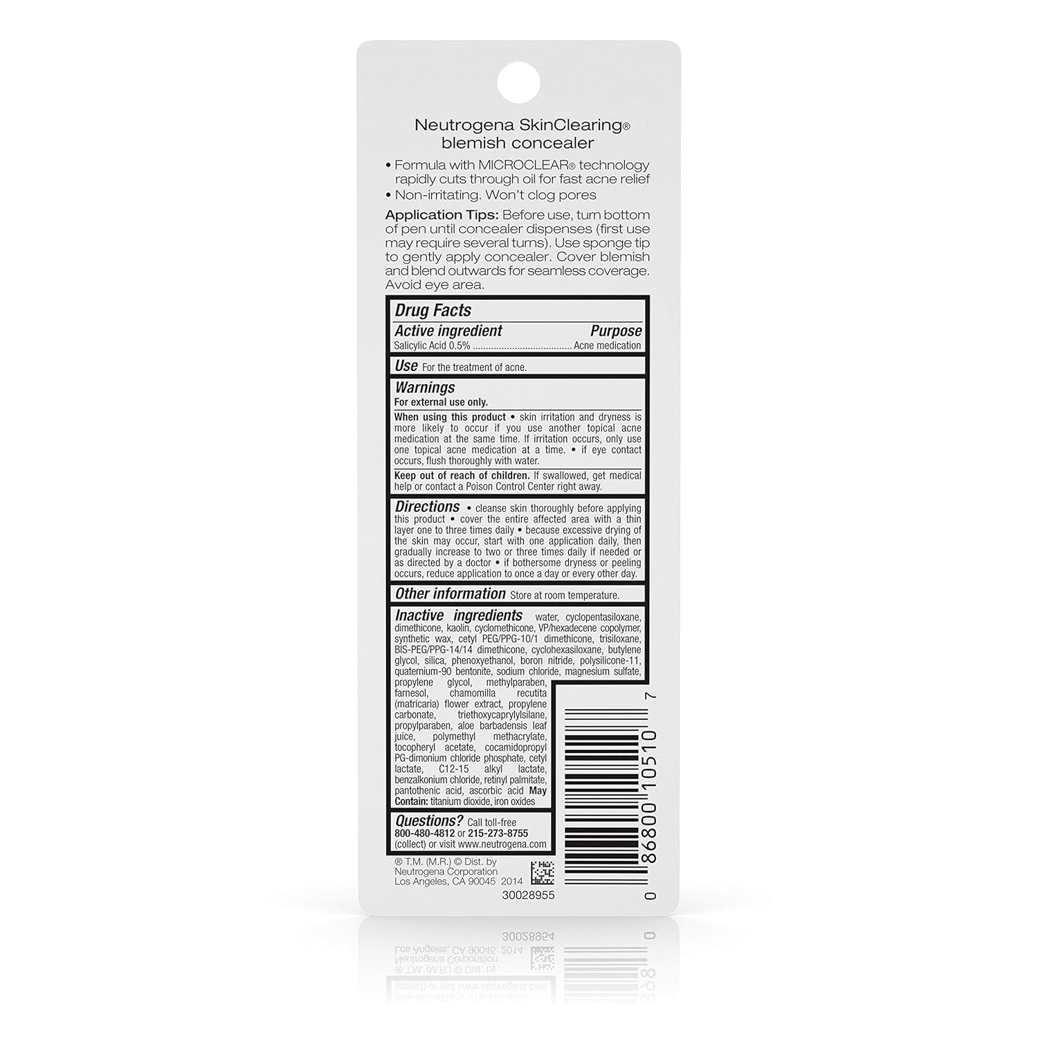 Neutrogena SkinClearing Blemish Concealer Face Makeup with Salicylic Acid Acne Medicine, Non-Comedogenic and Oil-Free Concealer Helps Cover, Treat & Prevent Breakouts, Light 10, .05 oz : Blemish Tools : Beauty