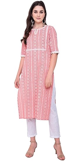 Women's Cotton Straight Kurti (Peach)