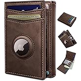miyozi Airtag Wallet for Men,with Cash Pocket 2 ID Window 14-16 Cards Magnetic Closure Slim Trifold Leather Wallet 4.0"x3.1", RFID Blocking Front Pocket Wallet with Gift Box