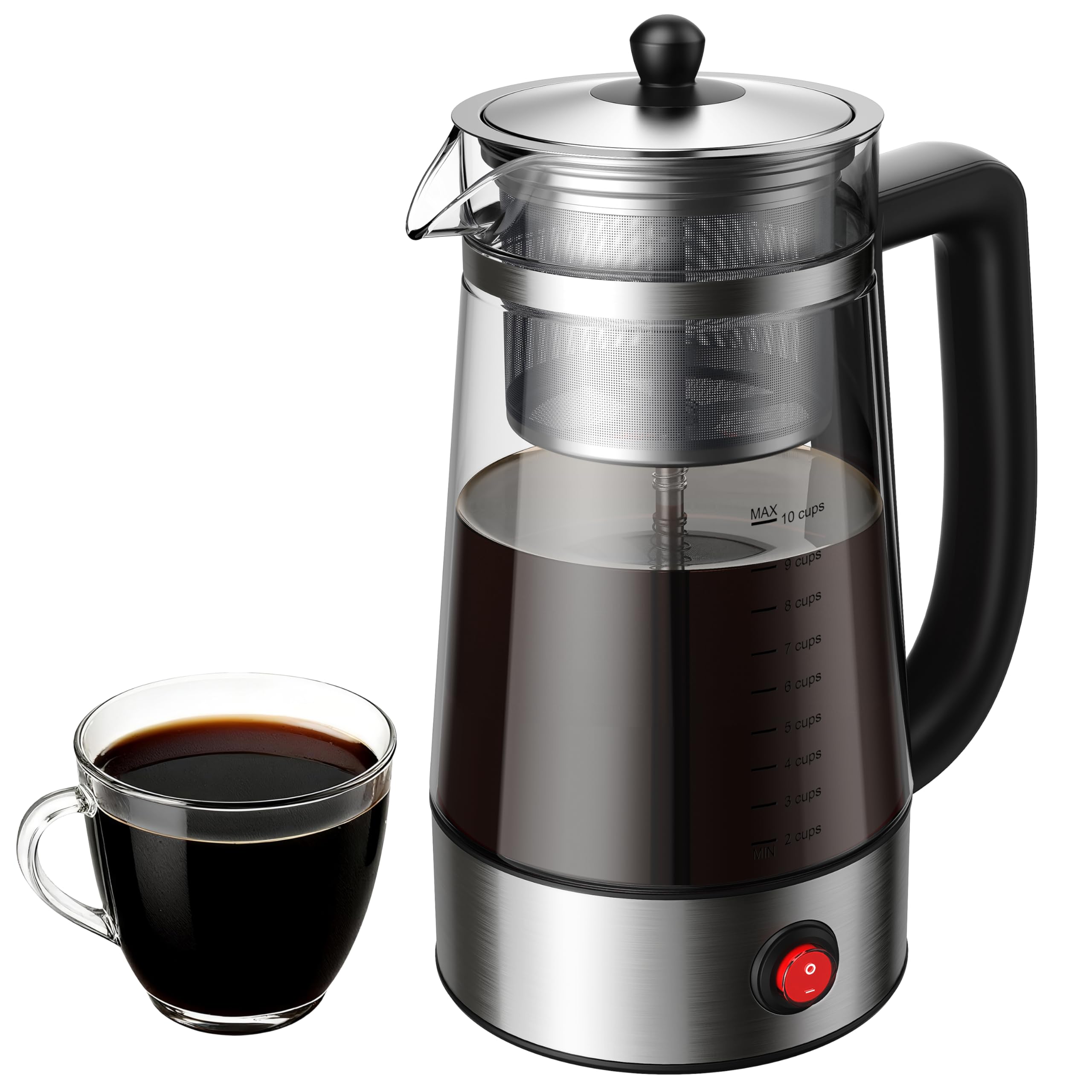 Photo 1 of KIDISLE Percolator Coffee Pot Electric Coffee Maker, 10-Cup Coffee Percolator with Auto Keep Warm, Stainless Steel Basket, Borosilicate Glass, Cool-Touch Handle