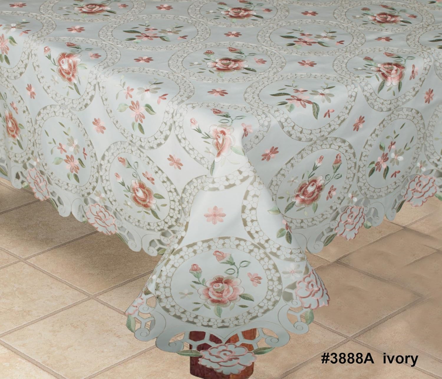 Creative Linens Embroidered Pink Rose Daisy Floral Pastel
