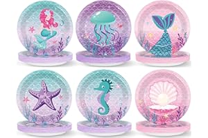 YIAOYINNZ 60Pcs Mermaid Birthday Party Decorations Mermaid 7 Inch Dessert Plates Tableware Under The Sea Dinner Paper Plates Princess Sea Shell Dinnerware for Kids Girls Party Baby Shower Ocean Theme Favors