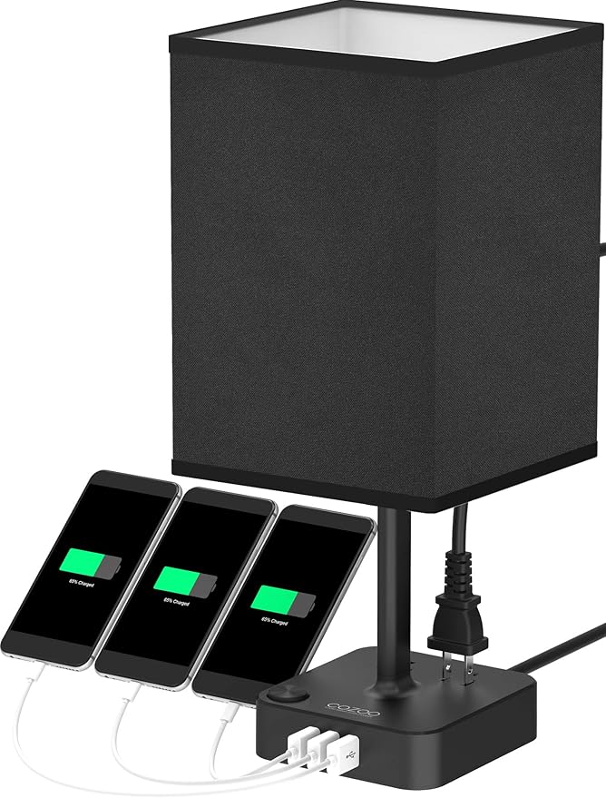 COZOO USB Bedside Table & Desk Lamp with 3 USB Charging Ports and 2