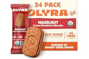 Olyra Hazelnut Cocoa Sandwich Breakfast Biscuits, Healthy Snacks for Adults and Kids, Low Sugar, High Fiber, Organic Vegan Cookies, with Ancient Greek Grains, USDA Certified Organic, Non GMO, 24 Packs