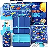 Fimibuke Kids Bento Lunch Box with 4 Compartments, Insulated lunch Bag, Stainless Steel Insulated Water Bottle, Ice Pack & Utensils Set, Birthday Gifts for Ages 3-12 Back to School Toddler Girls Boys