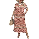 LOMON Women's Casual Vacation Dresses Striped Maxi Cruise Outfits Pocket Long Dress Summer Short Sleeve Split Dresses