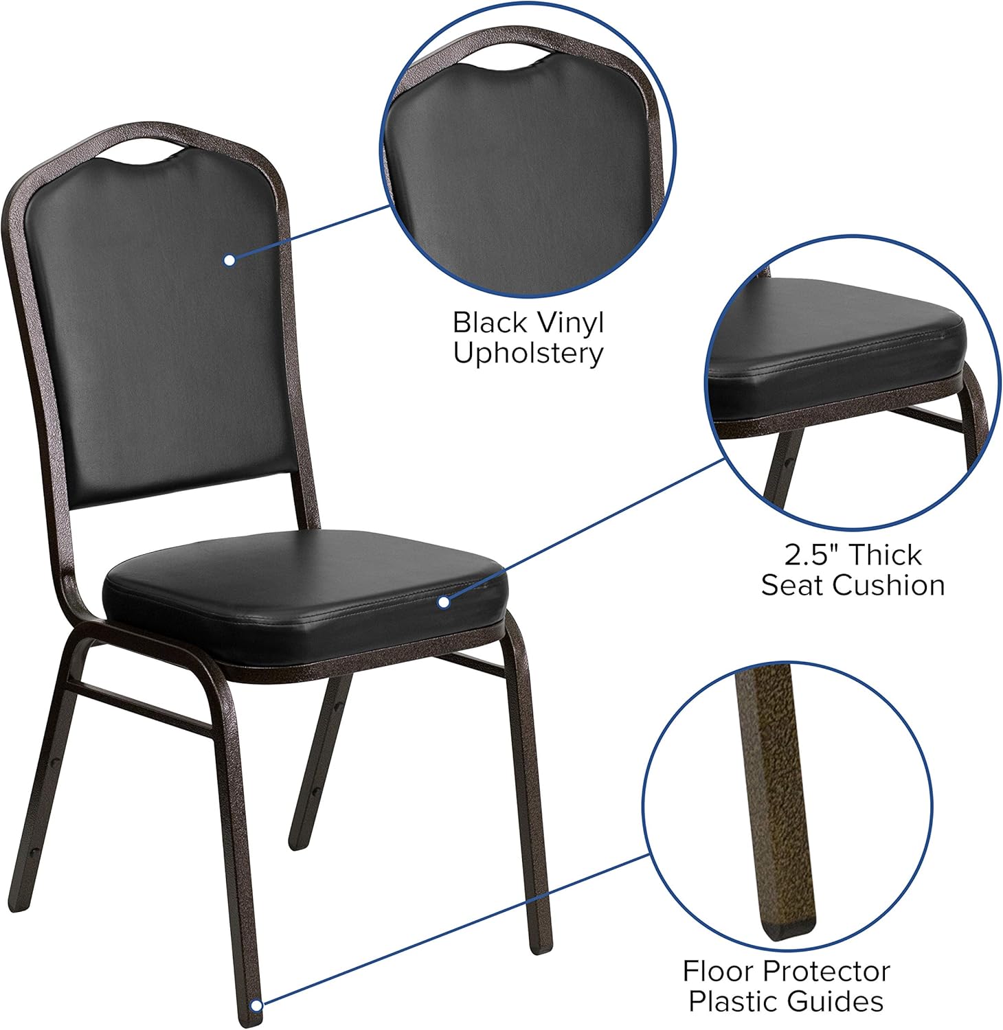 Flash Furniture HERCULES Series Crown Back Stacking Banquet Chair in Black Vinyl - Gold Vein Frame: Furniture & Decor