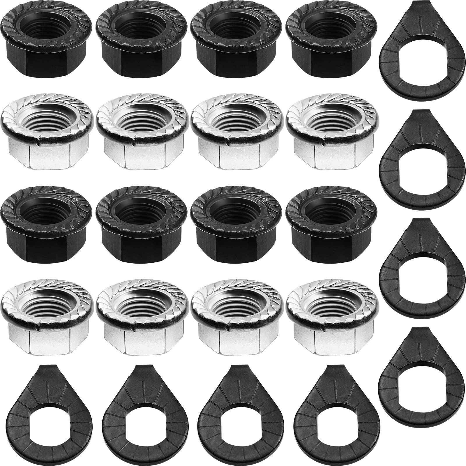 Photo 1 of Moxweyeni 48 Pcs Bike Nuts and Safety Washers Kit M8 M9.5 M10 3 Sizes Bicycle Wheel Axle Nuts Black Silver Bicycle Hub Parts for Front Rear Wheel of City Road Mountain